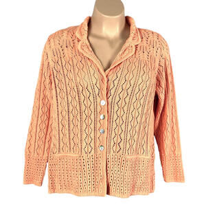 Modern Soul    1X   LIGHT ORANGE Open-Weave Crochet COTTON CARDIGAN SWEATER  QVC